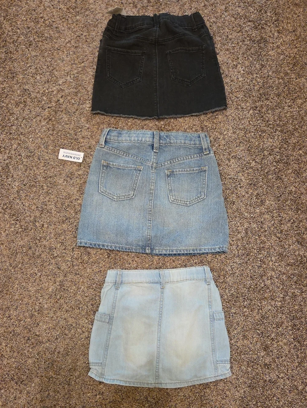 Three Girls Denim Mini Skirts - Black & Two Light Blue